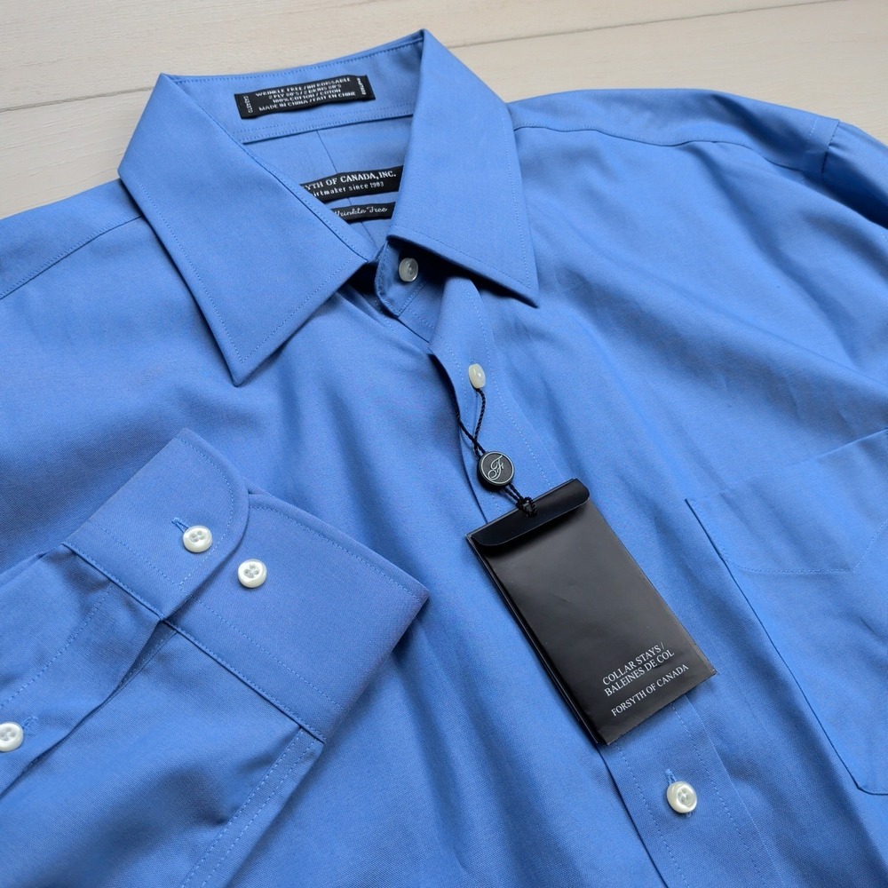 NEW Forsyth of Canada Dress Shirt Mens 16.5 34/35 Blue Wrinkle Free‎ Cotton